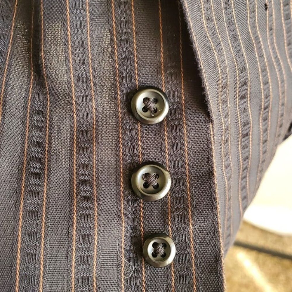Pronto Uomo Men’s Classic Fit Button Down Shirt Black Copper Pinstripe Large - Picture 7 of 7